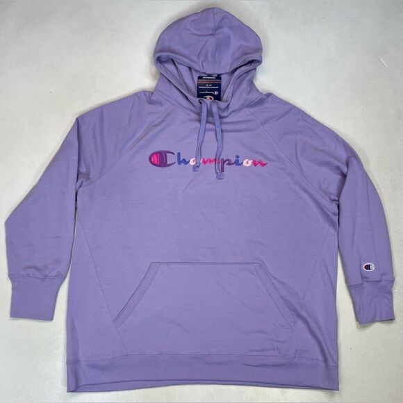 Champion Fleece Pullover Hoodie Women Plus Size 1X Purple Script Logo NWT - Picture 1 of 6